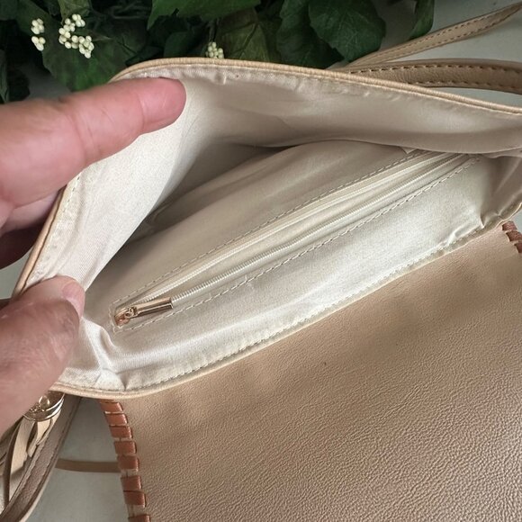 Handcrafted Beige Crossbody Bag With Red & Blue Accent Stitching Tassel Detail & - Picture 10 of 10